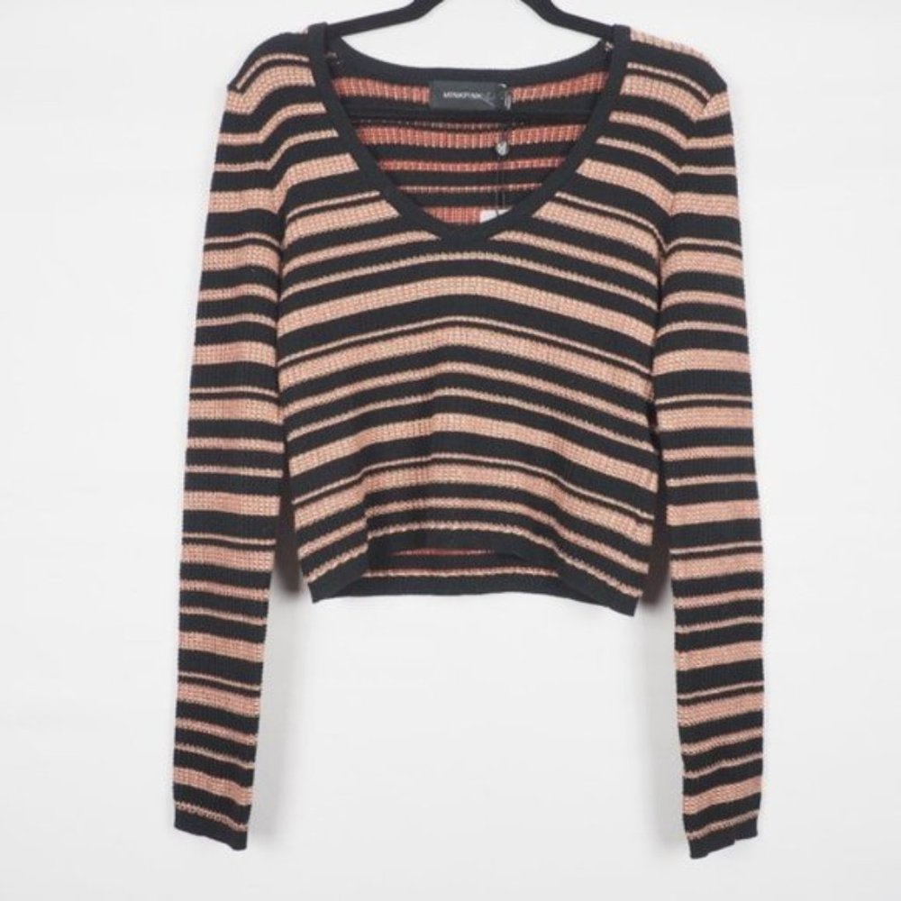 Minkpink Long Sleeve Cropped Sweater Stripes L
